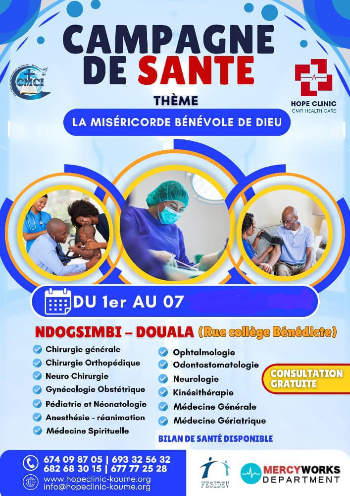 Let’s go for the 11th CAMPAIGN – HEALTH JUBILEE WITH FREE CONSULTATION AND CARE AT LOWER COST AT THE HOPE CLINIC DOUALA!