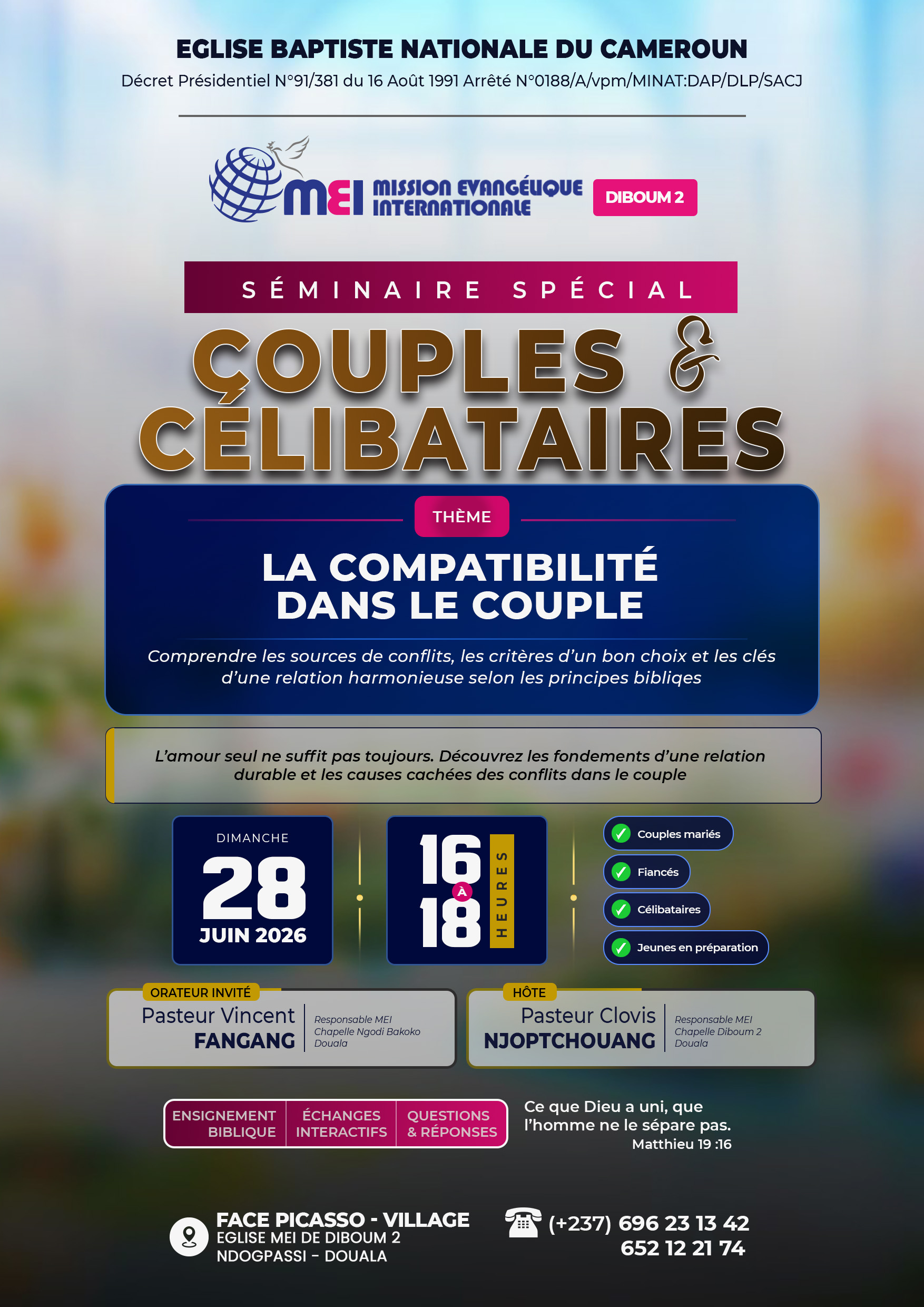 Séminaire Spécial Couples & Célibataires 2026 : Construire une Relation Solide Selon les Principes Bibliques